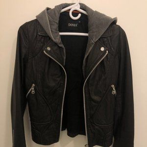 Doma | Black Leather Hooded Moto Jacket